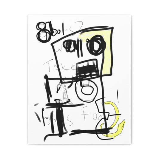 Abstract artwork with black and yellow shapes on a white background.