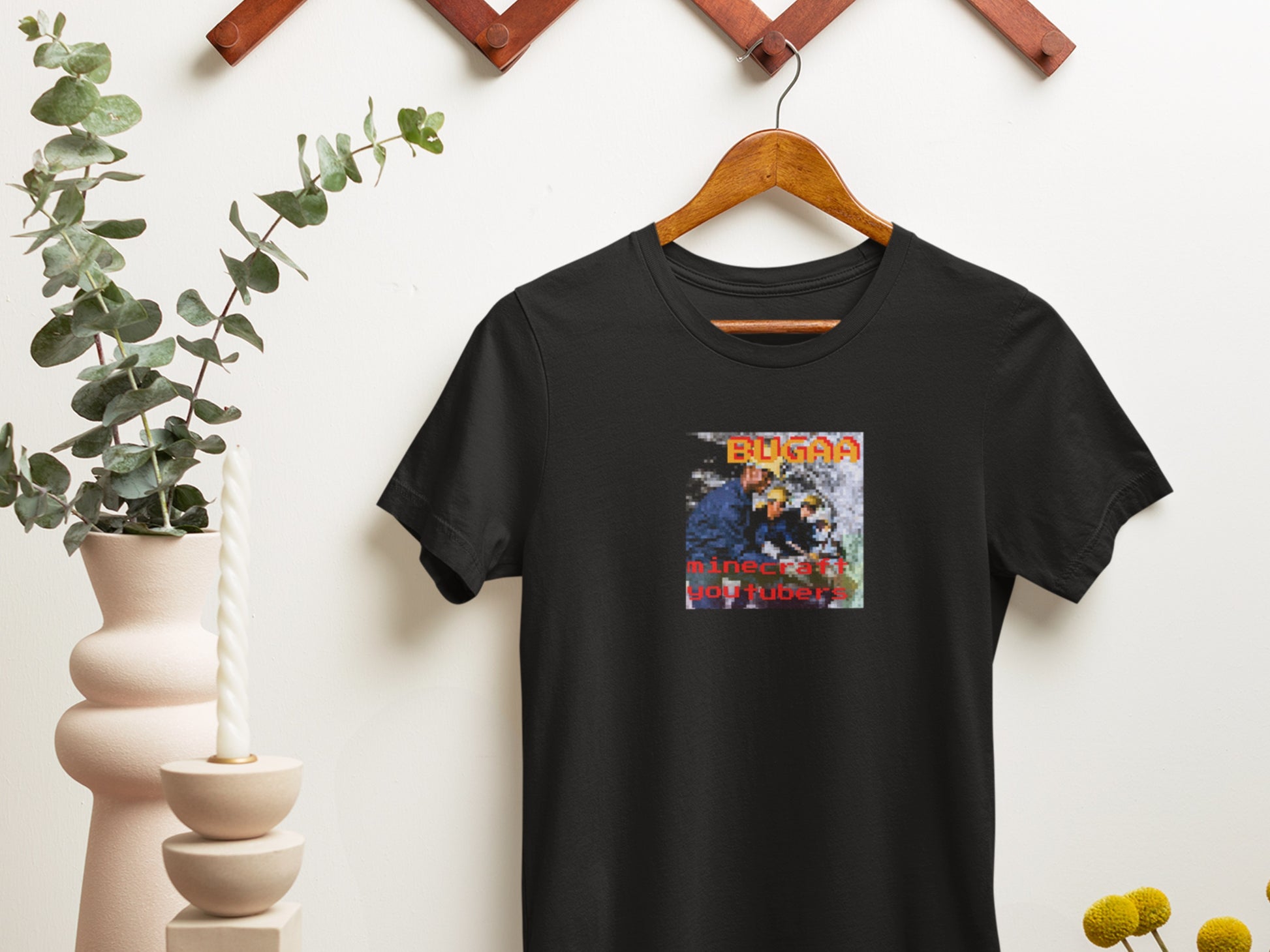 BUGAA.Mincraft-youtubers.album-cover.black.t-shirt.