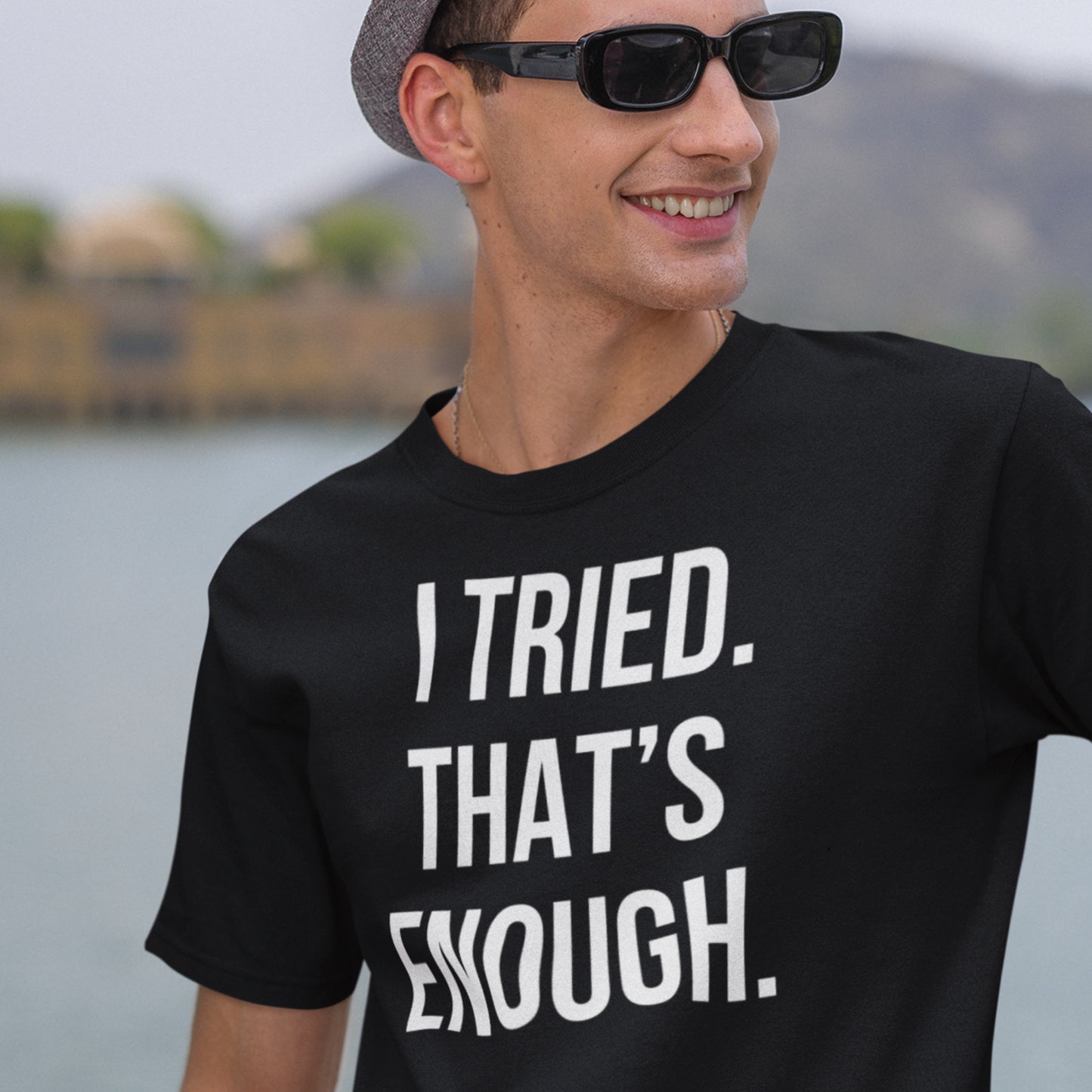 I tried. that's enough. text t-shirt black minimalist design model