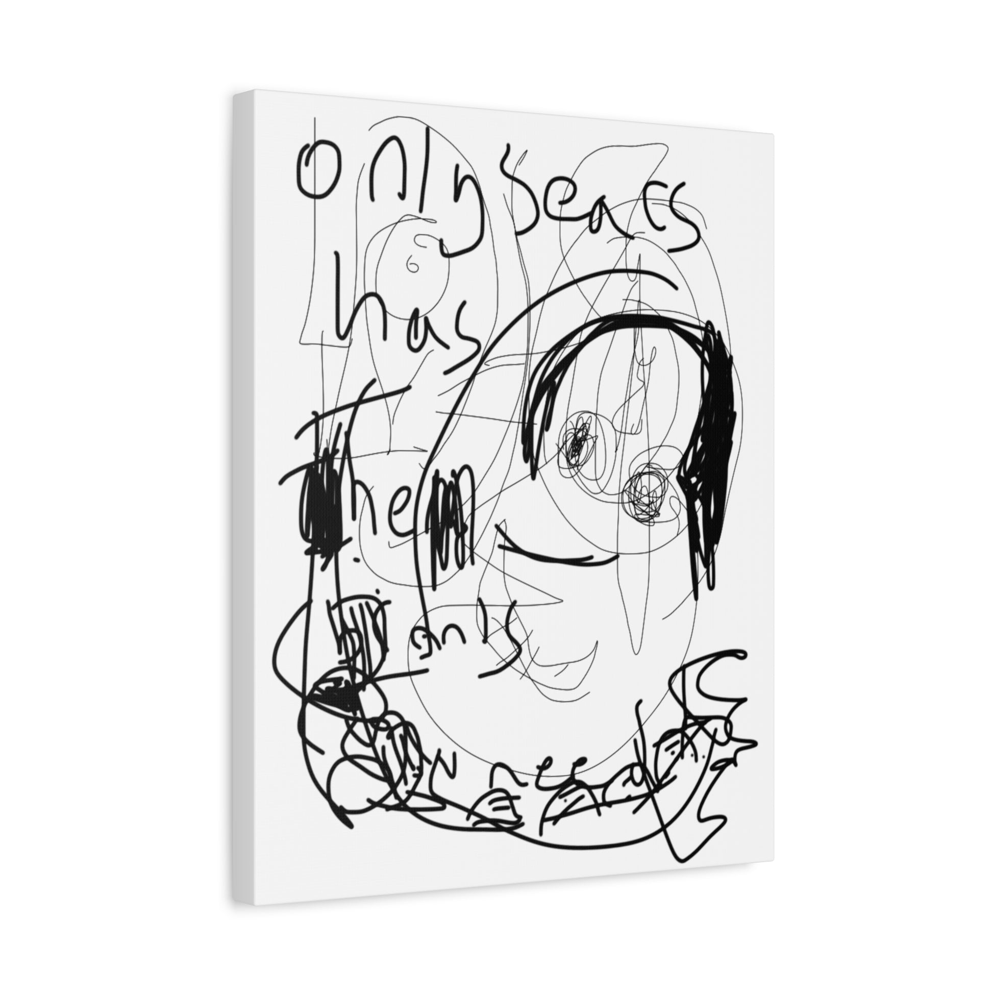 Black and white abstract artwork with text on a white background