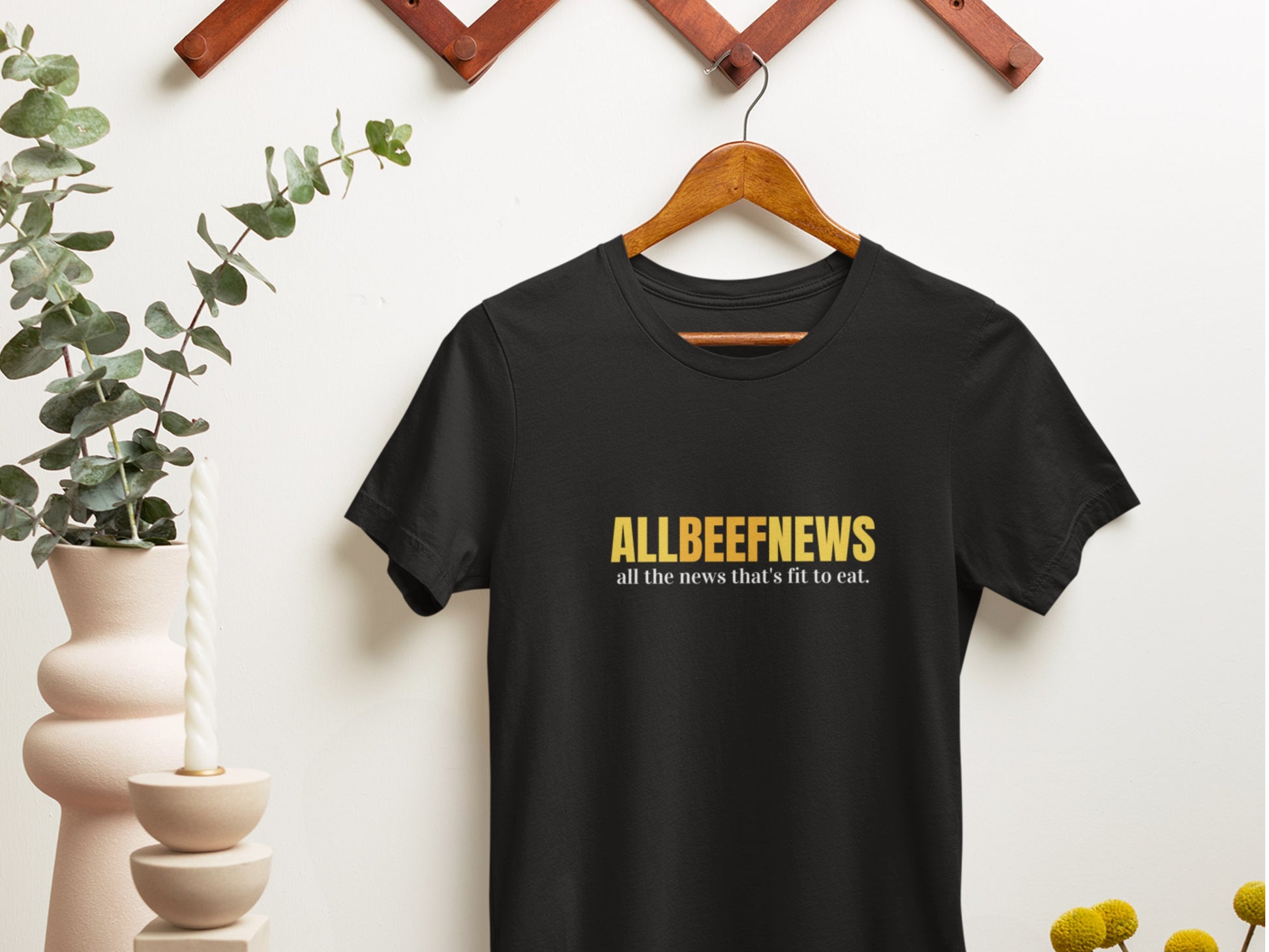 All Beef News, All The News That's Fit To Eat. Black T-Shirt.