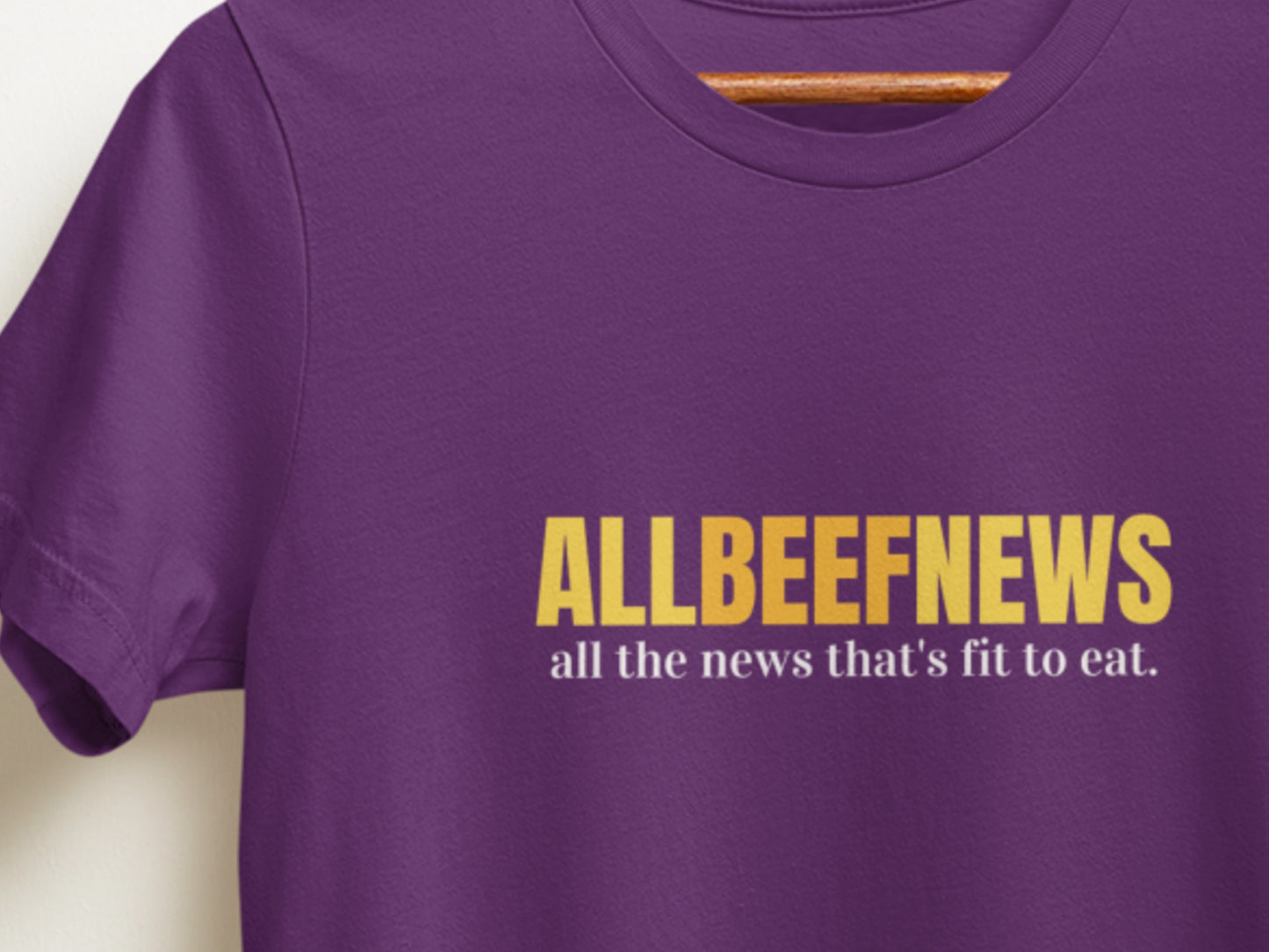 All Beef News, All The News That's Fit To Eat. Purple T-Shirt.