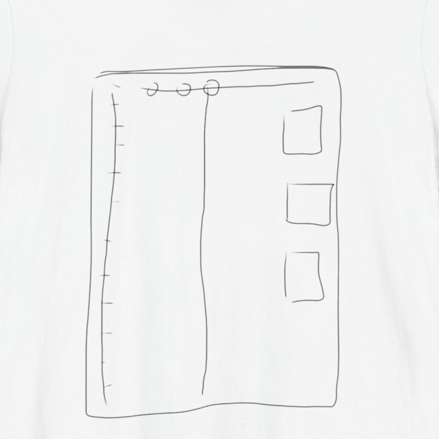White t-shirt with an abstract line drawing.