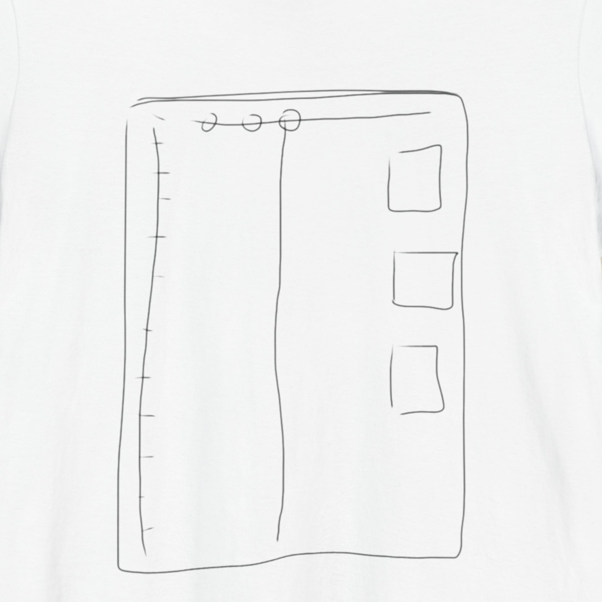 White t-shirt with an abstract line drawing.