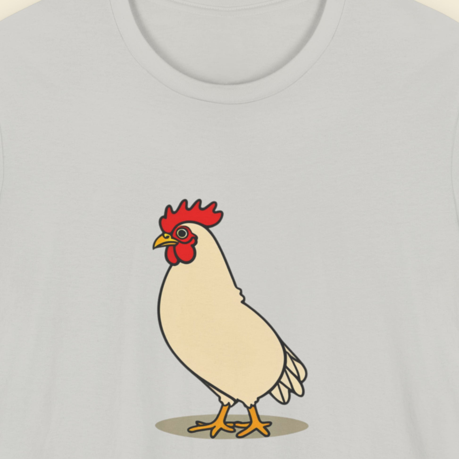 Illustration of a rooster on a light gray t-shirt