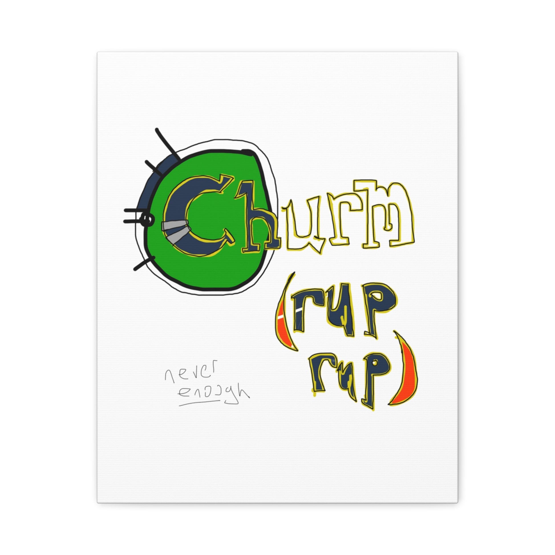 Colorful graphic with 'Churn (Rup Rup)' text and logo on a white background.