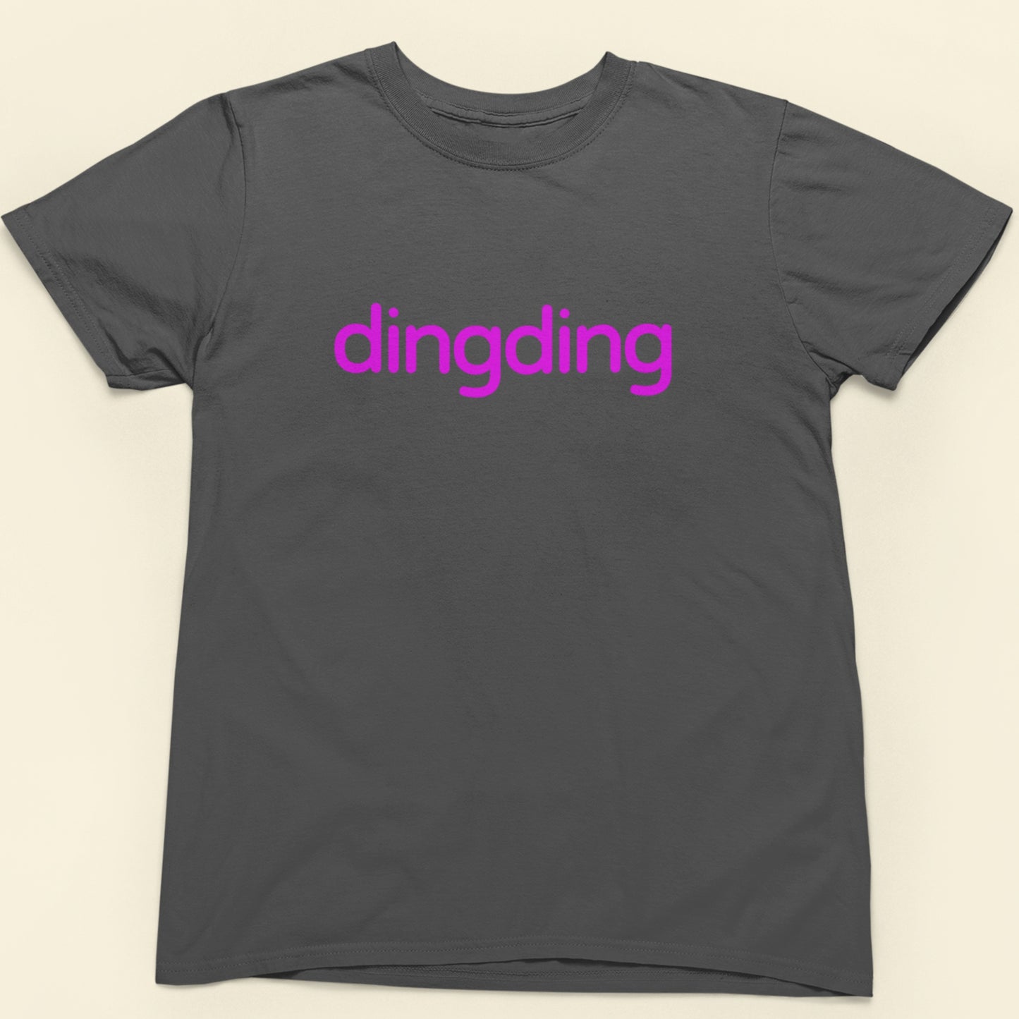 Asphalt grey shirt with purple text reading 'dingding'