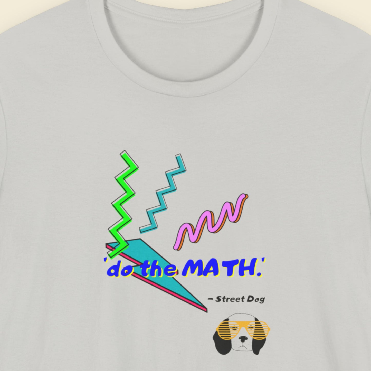 Gray t-shirt with colorful design and text 'do the MATH.' on a light gray background.