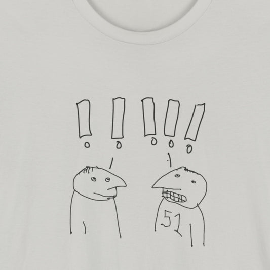 Light grey t-shirt with a line drawing.