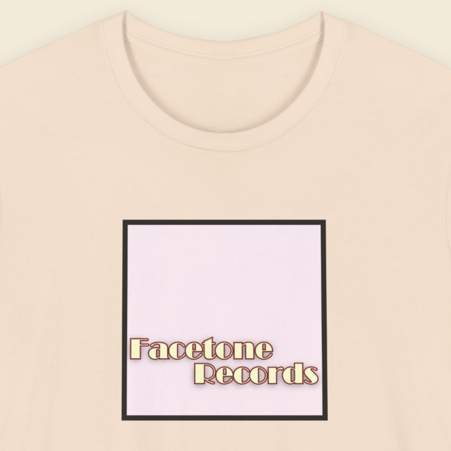 Beige t-shirt with 'Facetone Records' logo on a beige background
