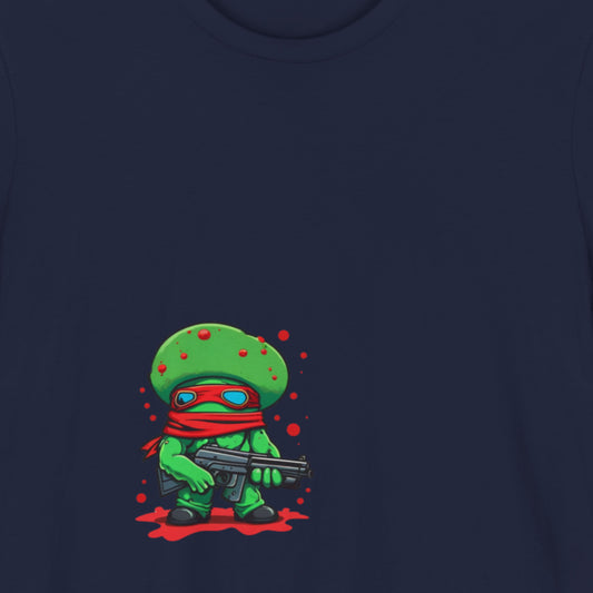 Navy t-shirt with cartoon character Tough Guy, Greg O.