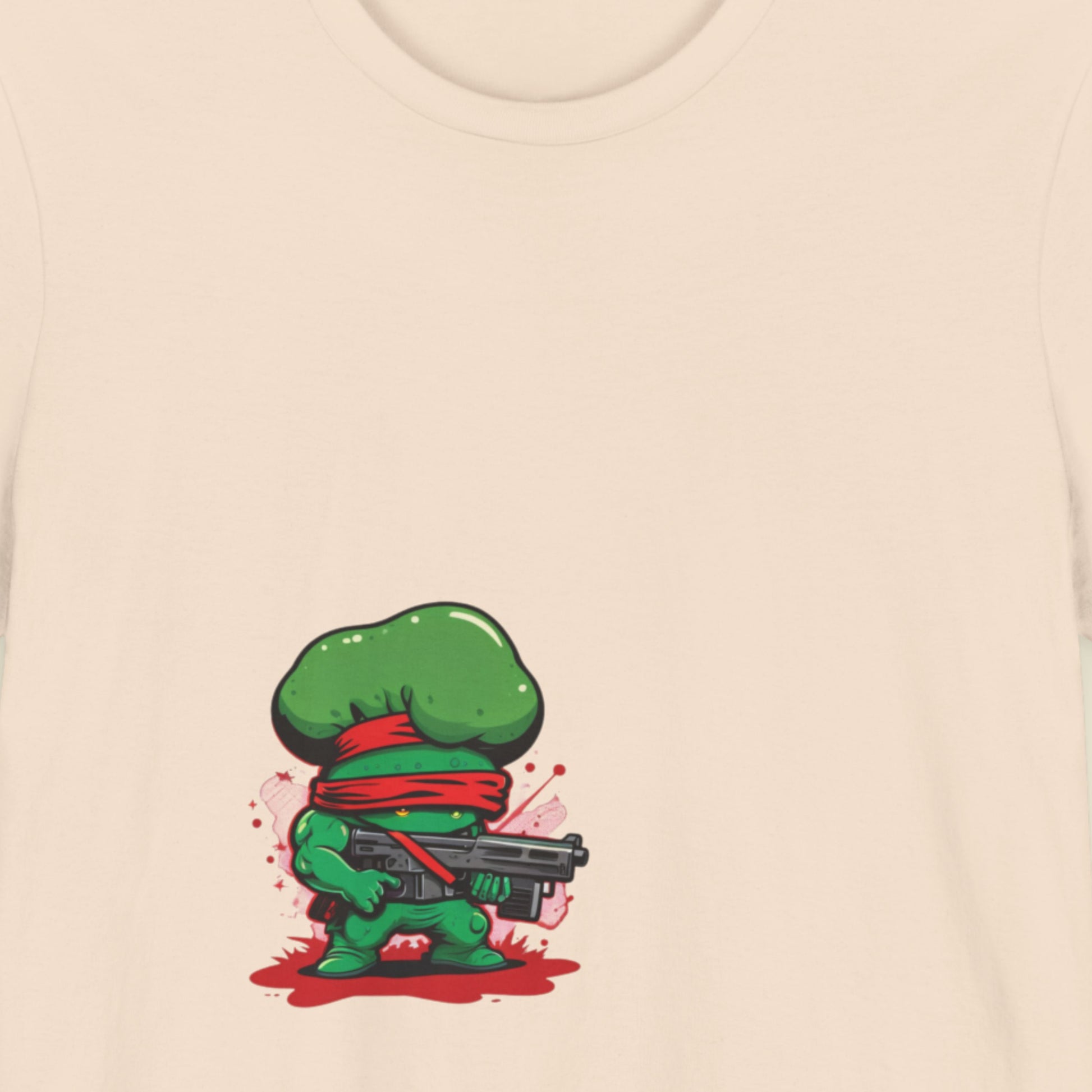 Beige tee feauring Jib P., cartoon character from the Tough guys on a beige background.