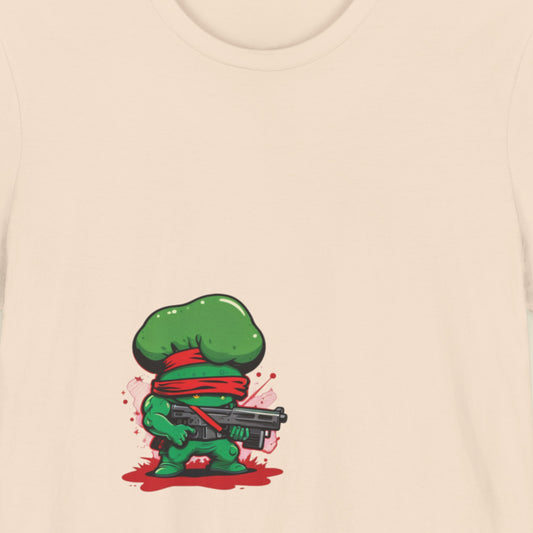 Beige tee feauring Jib P., cartoon character from the Tough guys on a beige background.