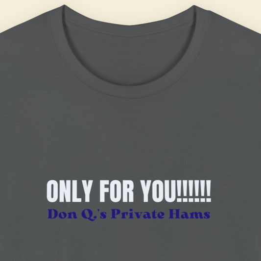 Grey t-shirt with nonsensical text on a beige background.