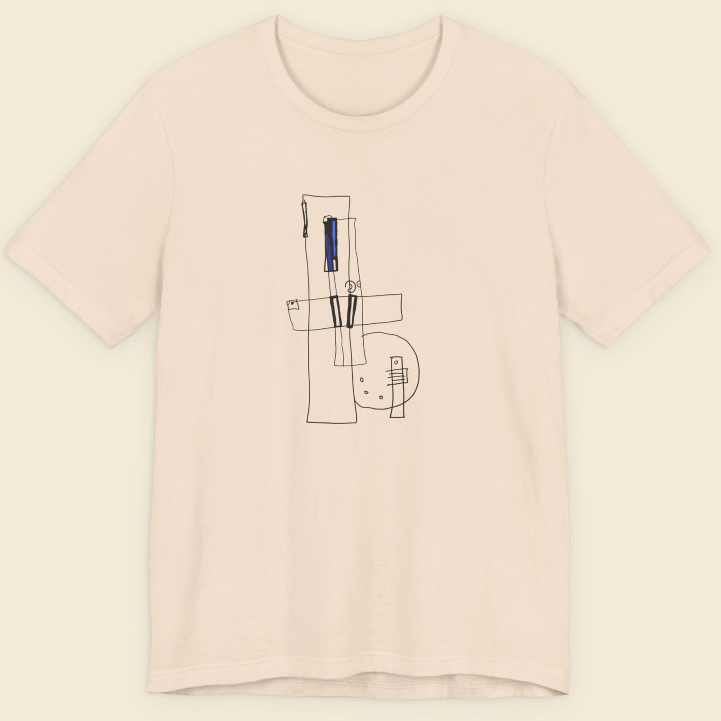 Pink t-shirt with abstract design on a light beige background