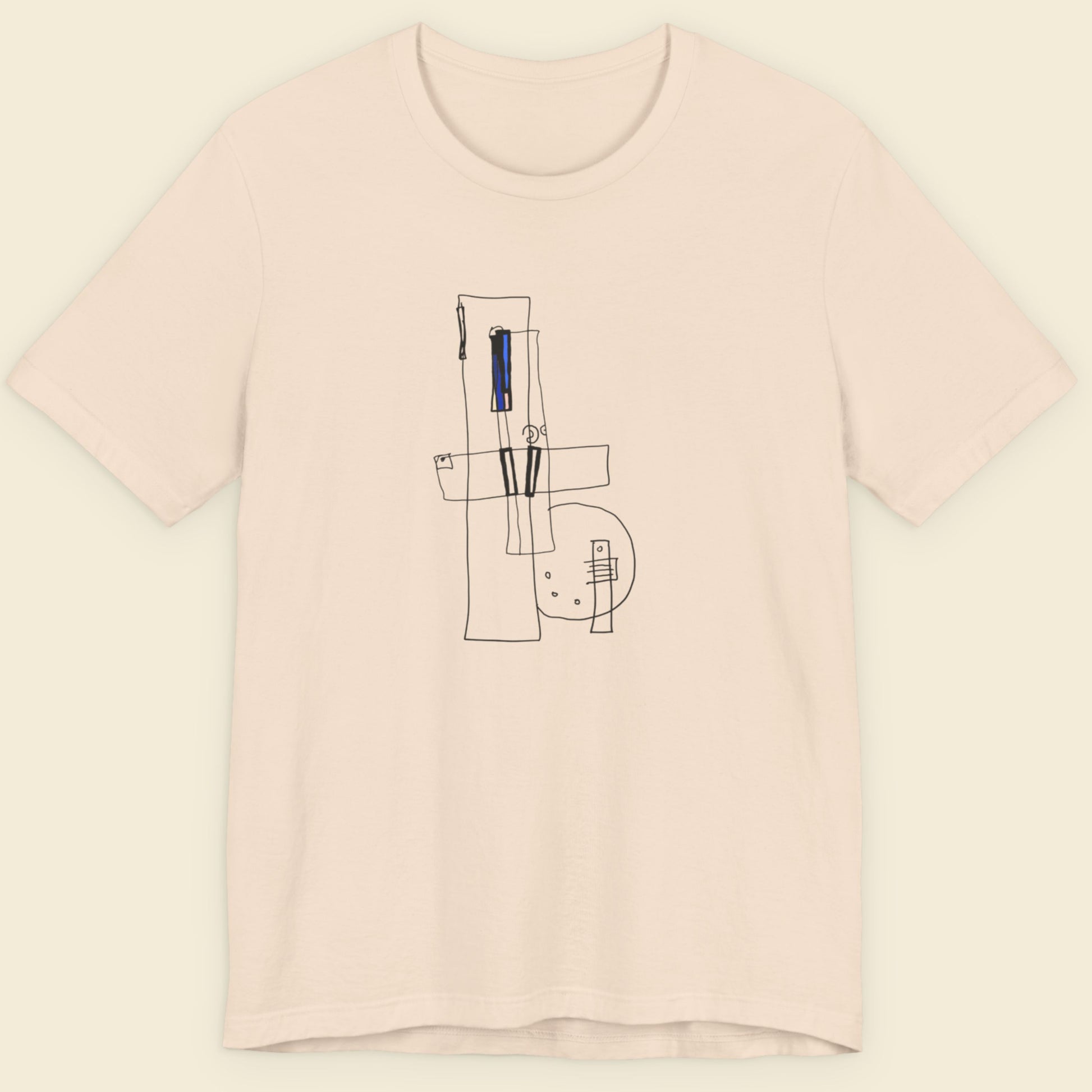 Pink t-shirt with abstract design on a light beige background