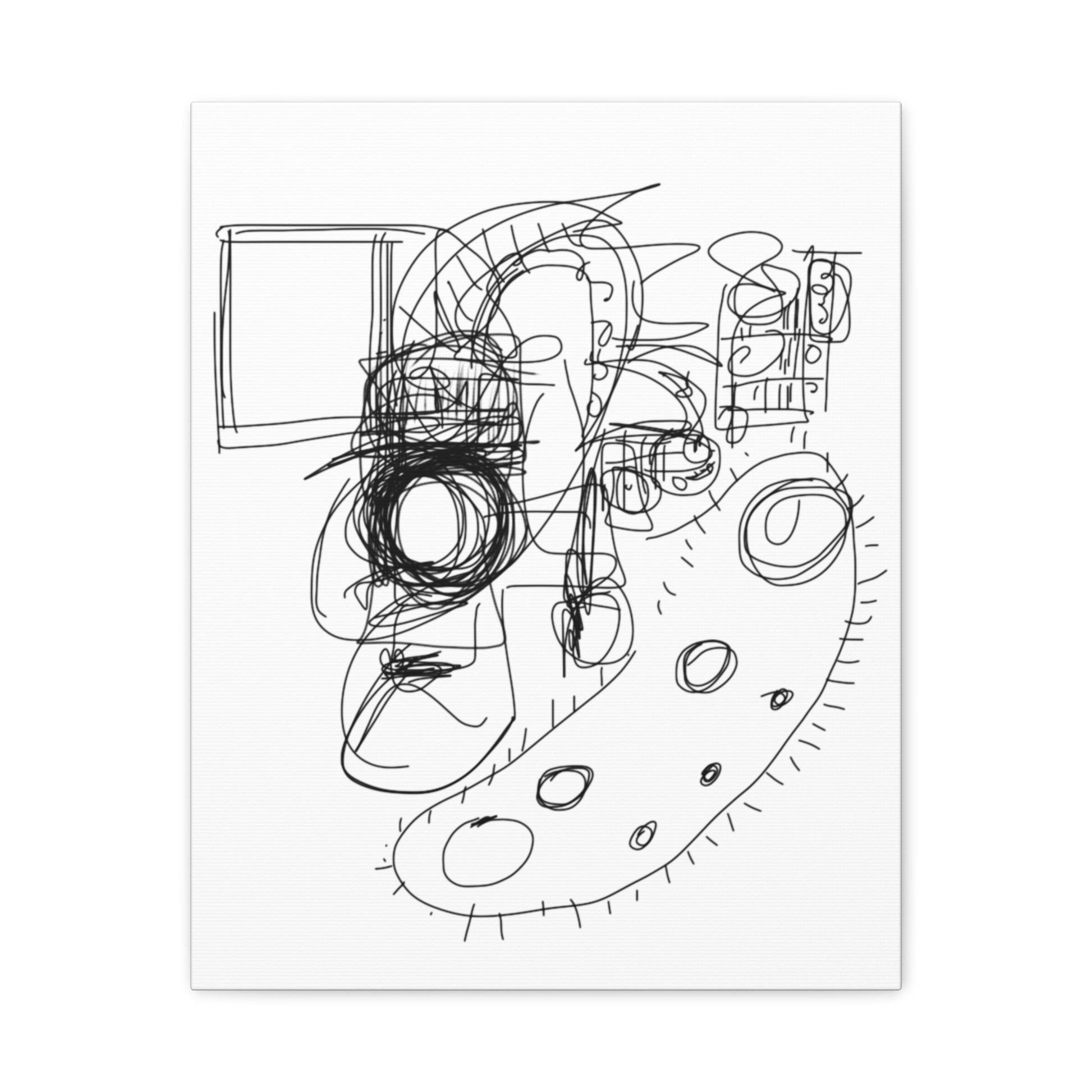 Gestural abstract drawing on a white canvas.