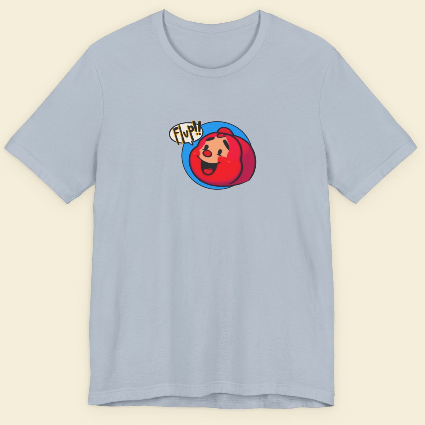 Light blue shirt with a fun, colorful RedHead cartoon illustration on a beige background.