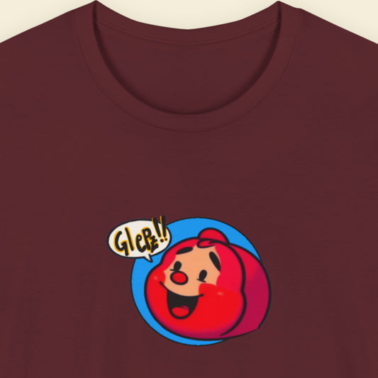 Maroon t-shirt with a fun, colorful Red Head cartoon illustration on a beige background.