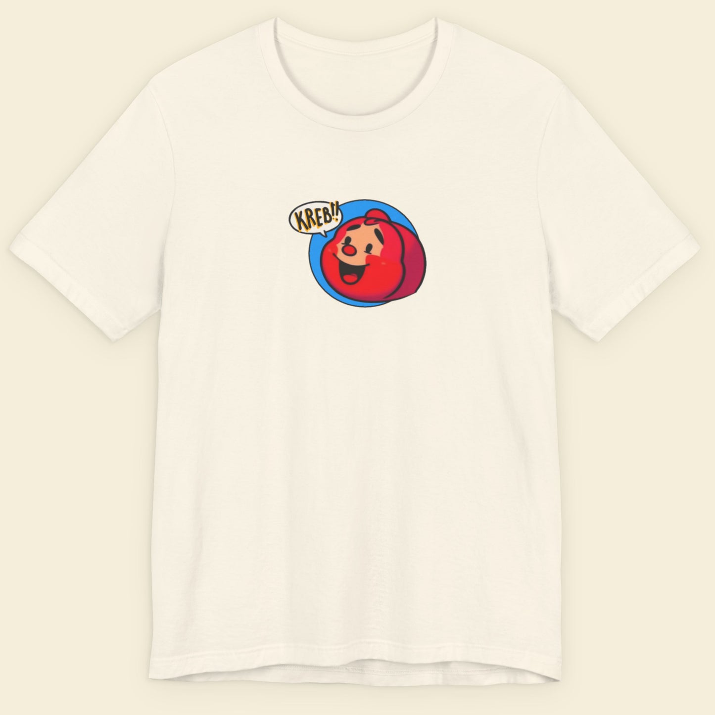 Off-White t-shirt with a fun, colorful cartoon illustration on a beige background.
