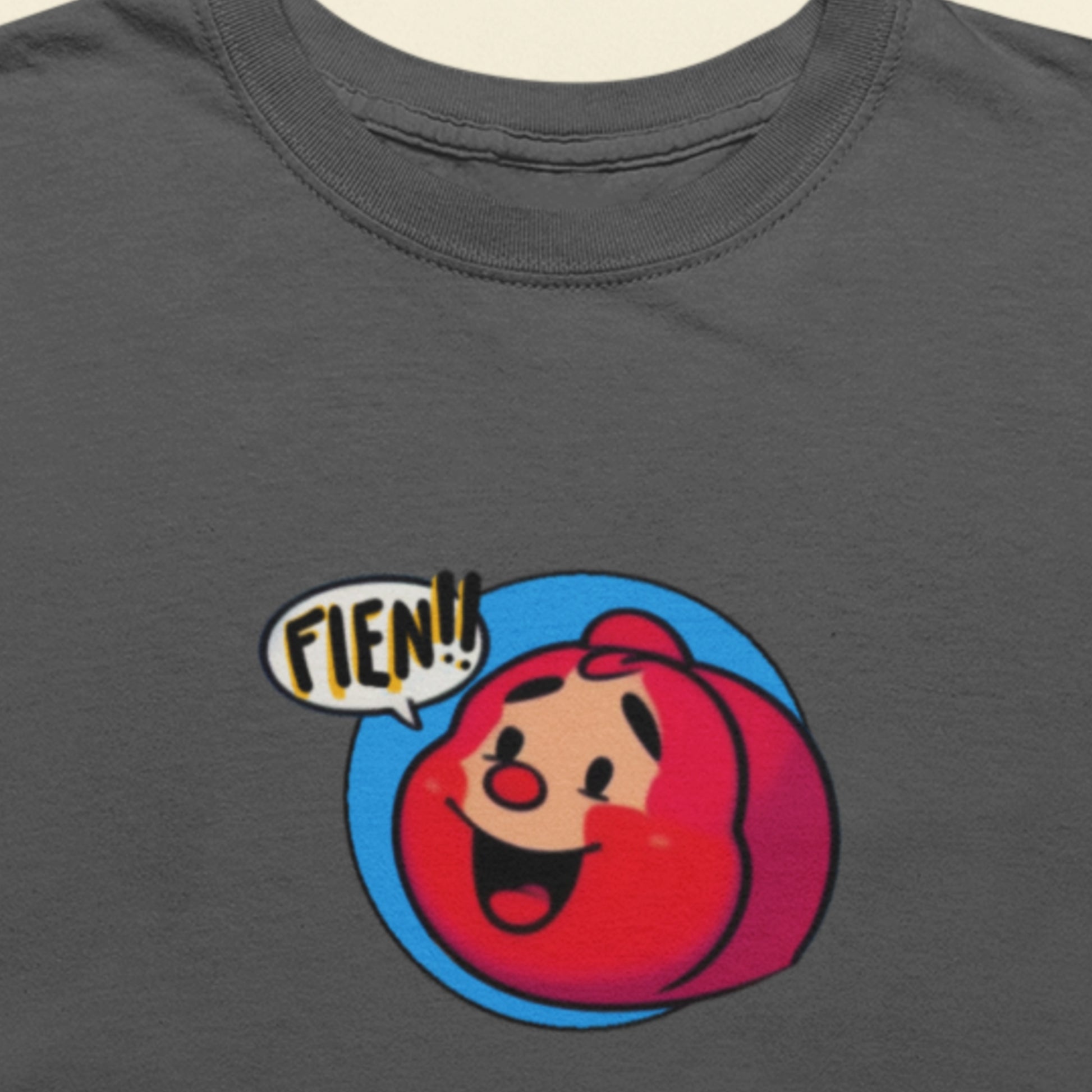 asphalt grey shirt with a cartoon person shouting FLEN!!