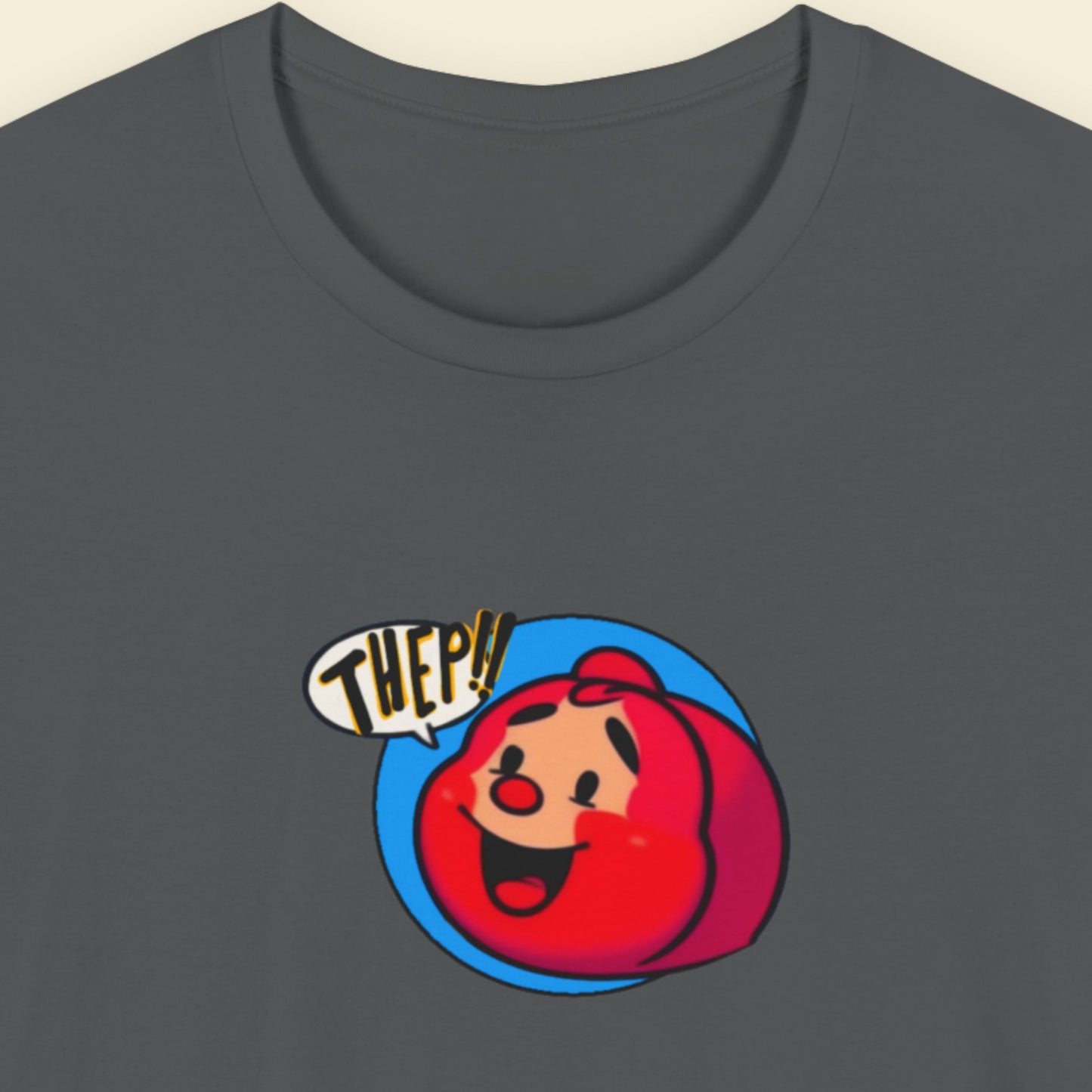 Grey t-shirt with a fun, colorful RedHead cartoon illustration on a beige background.