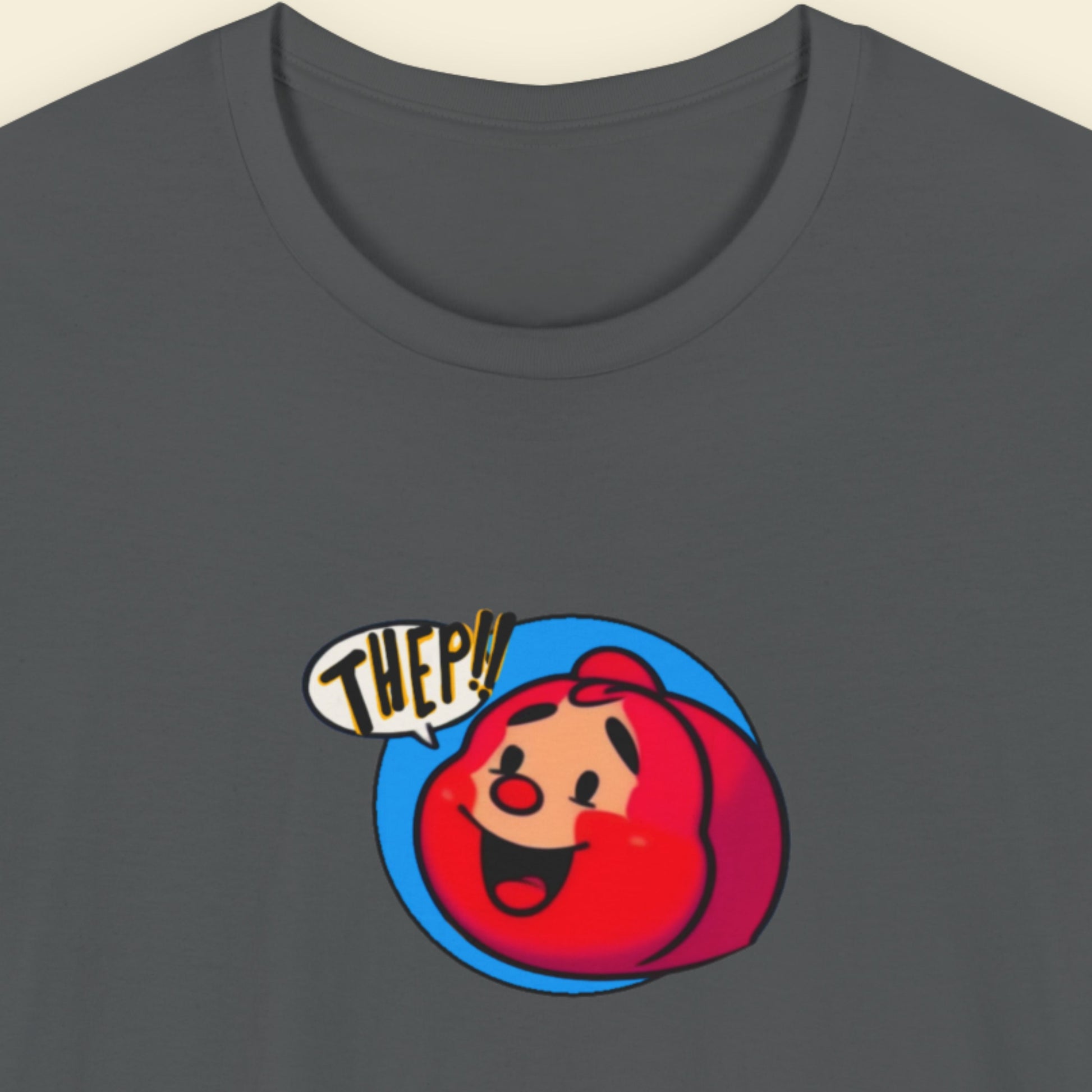 Grey t-shirt with a fun, colorful RedHead cartoon illustration on a beige background.