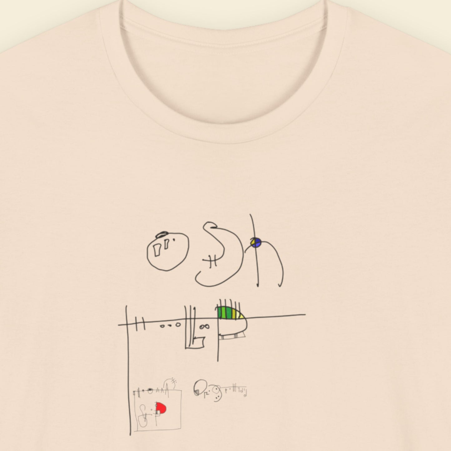 Line drawing on a beige t-shirt on a beige background