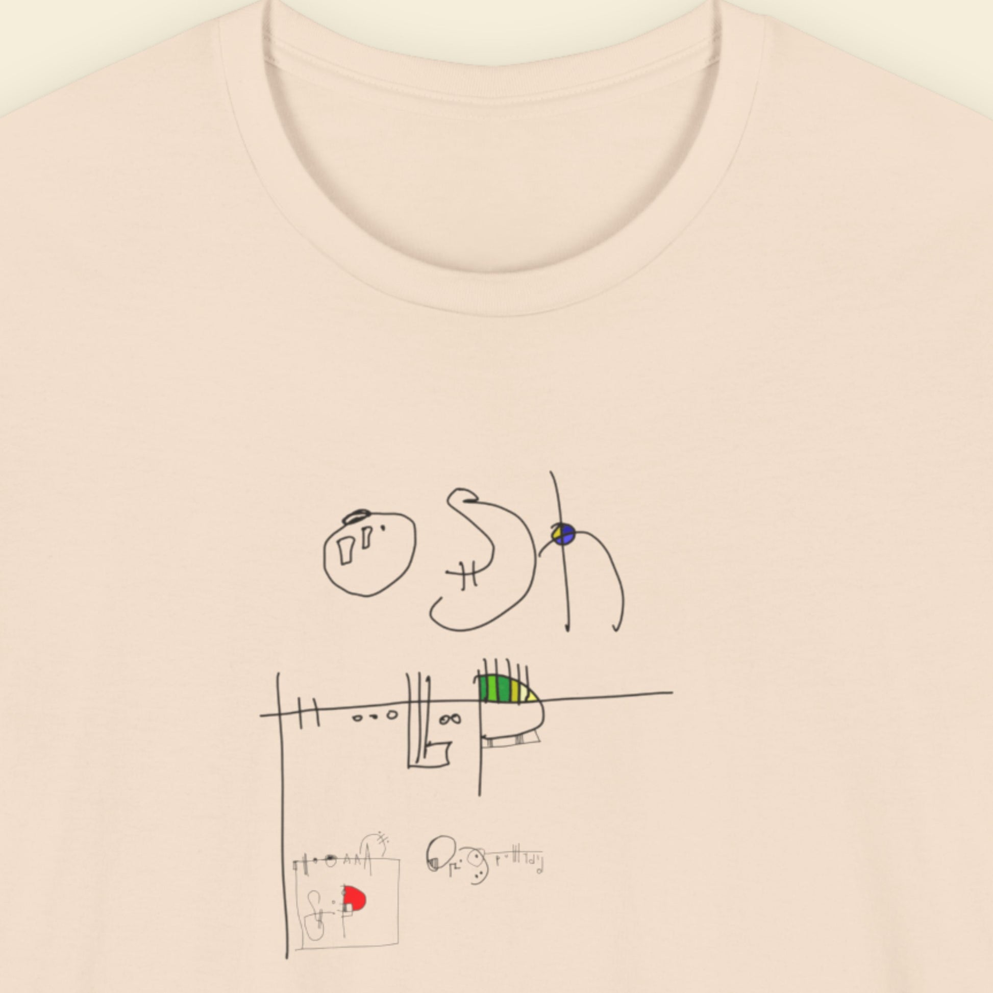 Line drawing on a beige t-shirt on a beige background