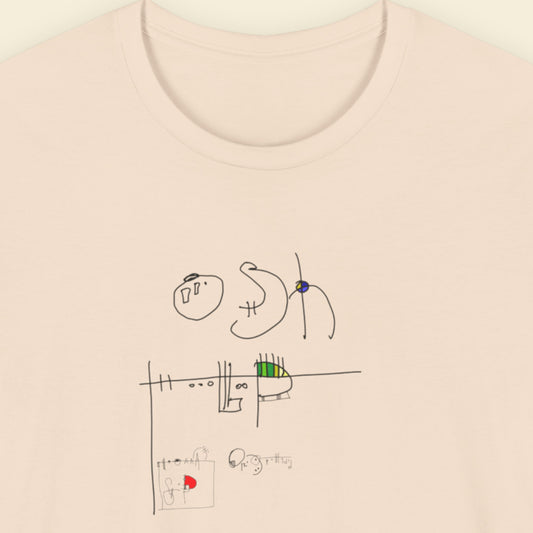 Line drawing on a beige t-shirt on a beige background