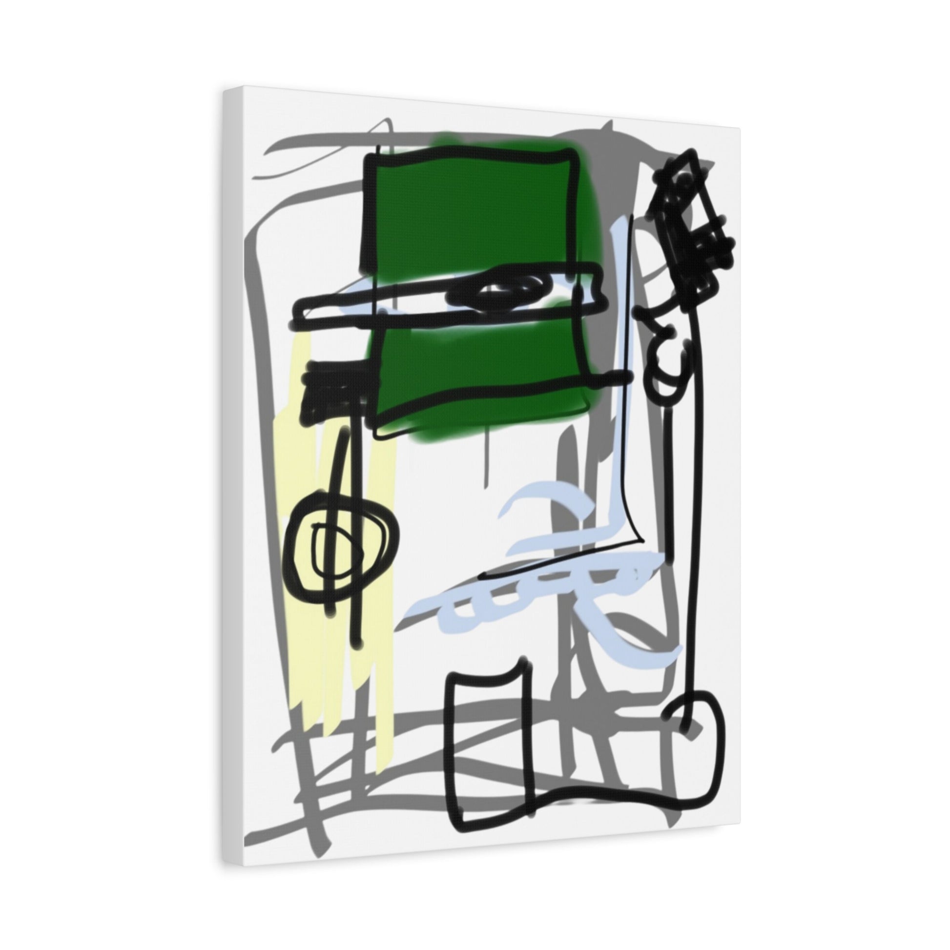 Abstract artwork at an angle with geometric shapes on a white background.