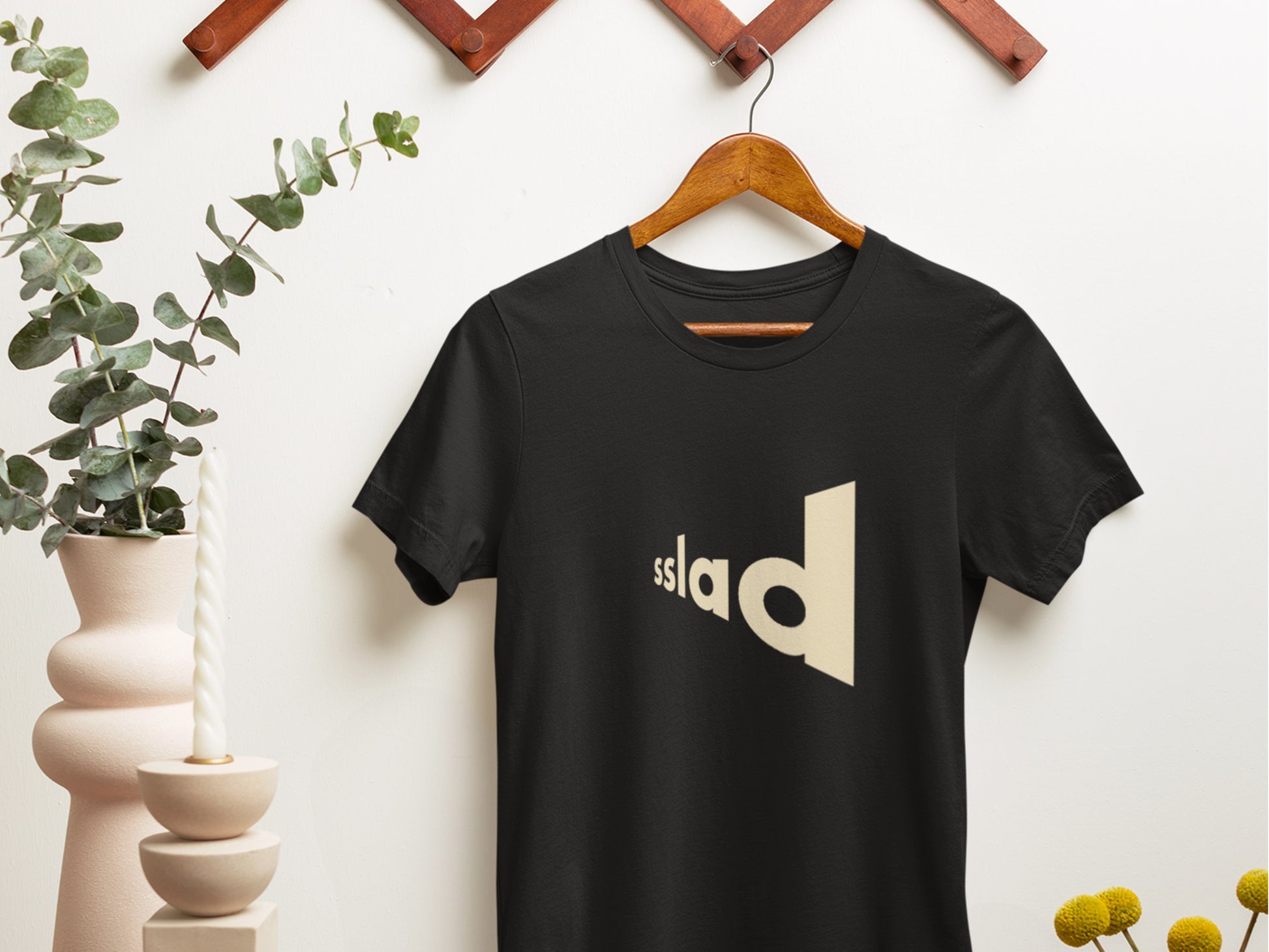 Sslad, Beige Black T-Text Shirt.