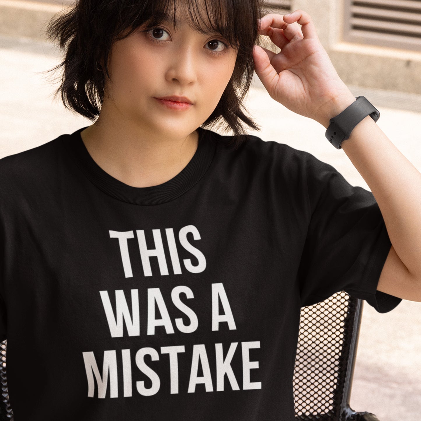 This was a mistake text t-shirt black minimalist design model