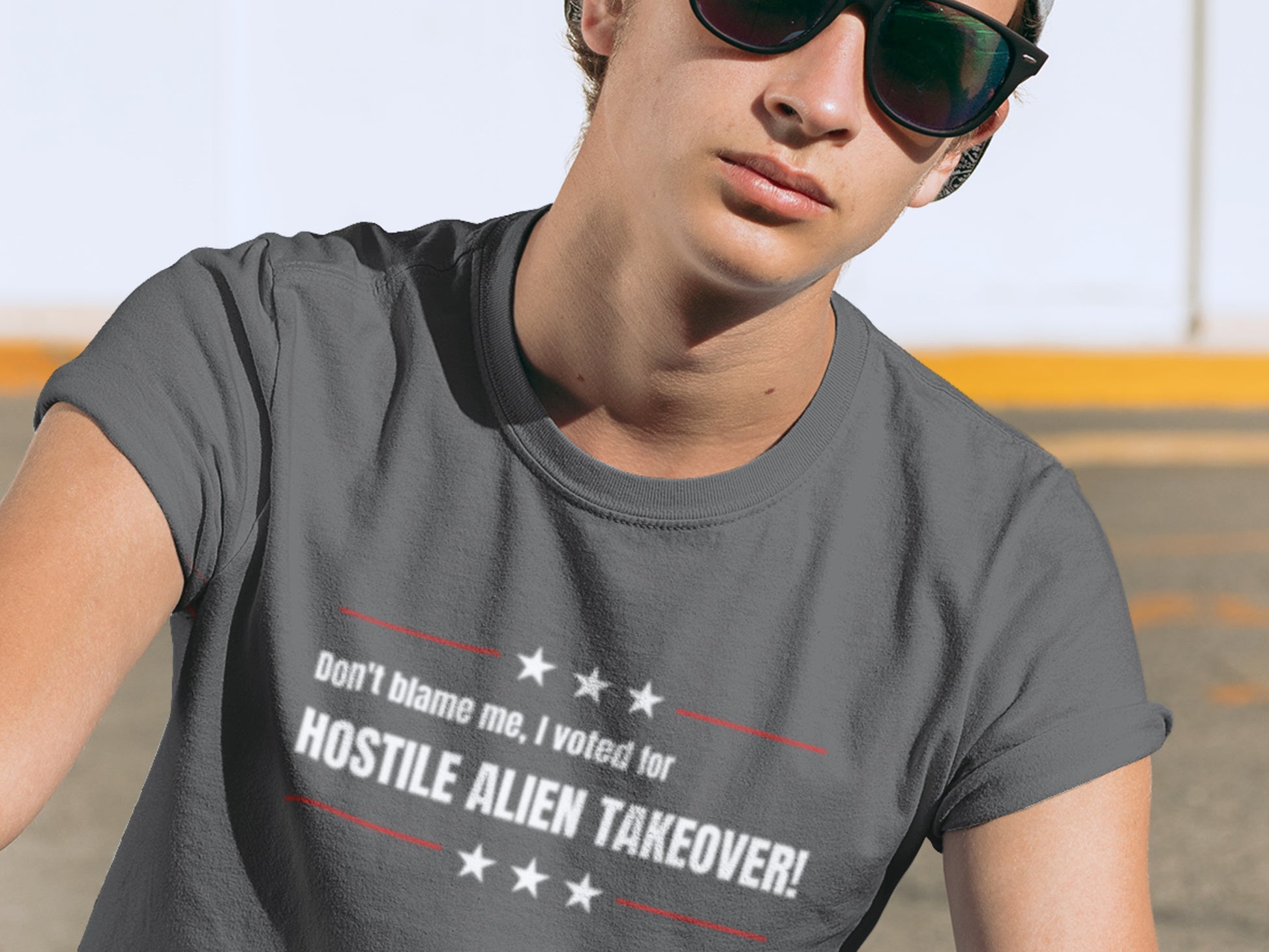 Don't Blame Me, I Voted For Hostile Alien Takeover! Asphalt T-Shirt.