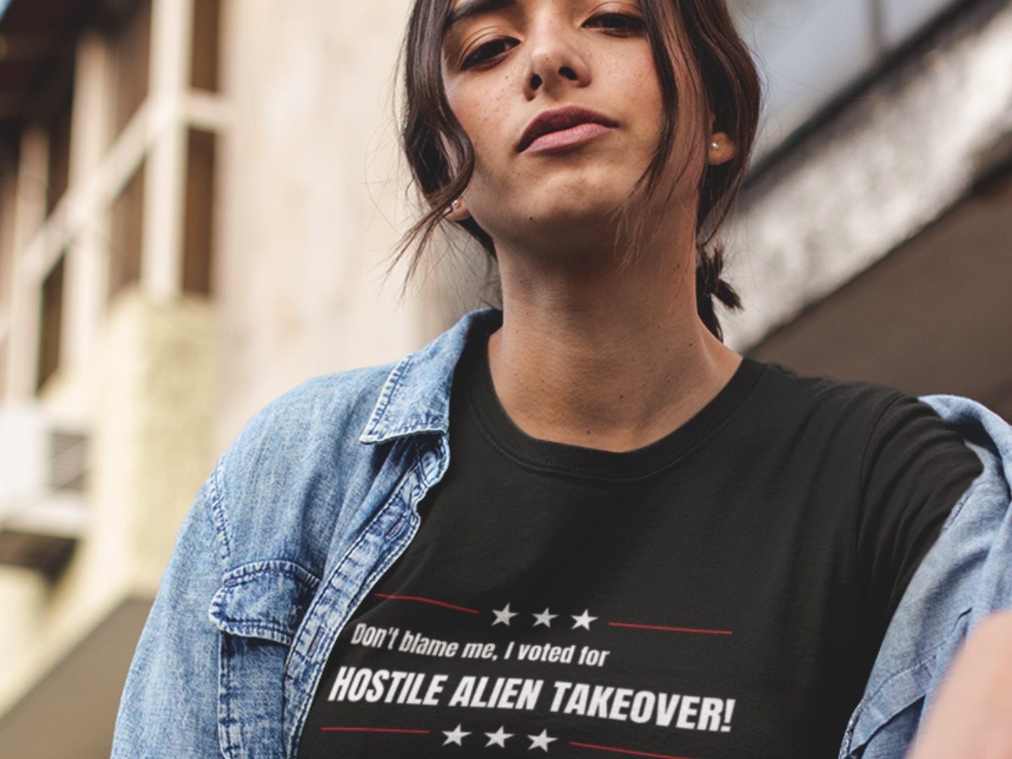 Don't Blame Me, I Voted For Hostile Alien Takeover! Black T-Shirt.