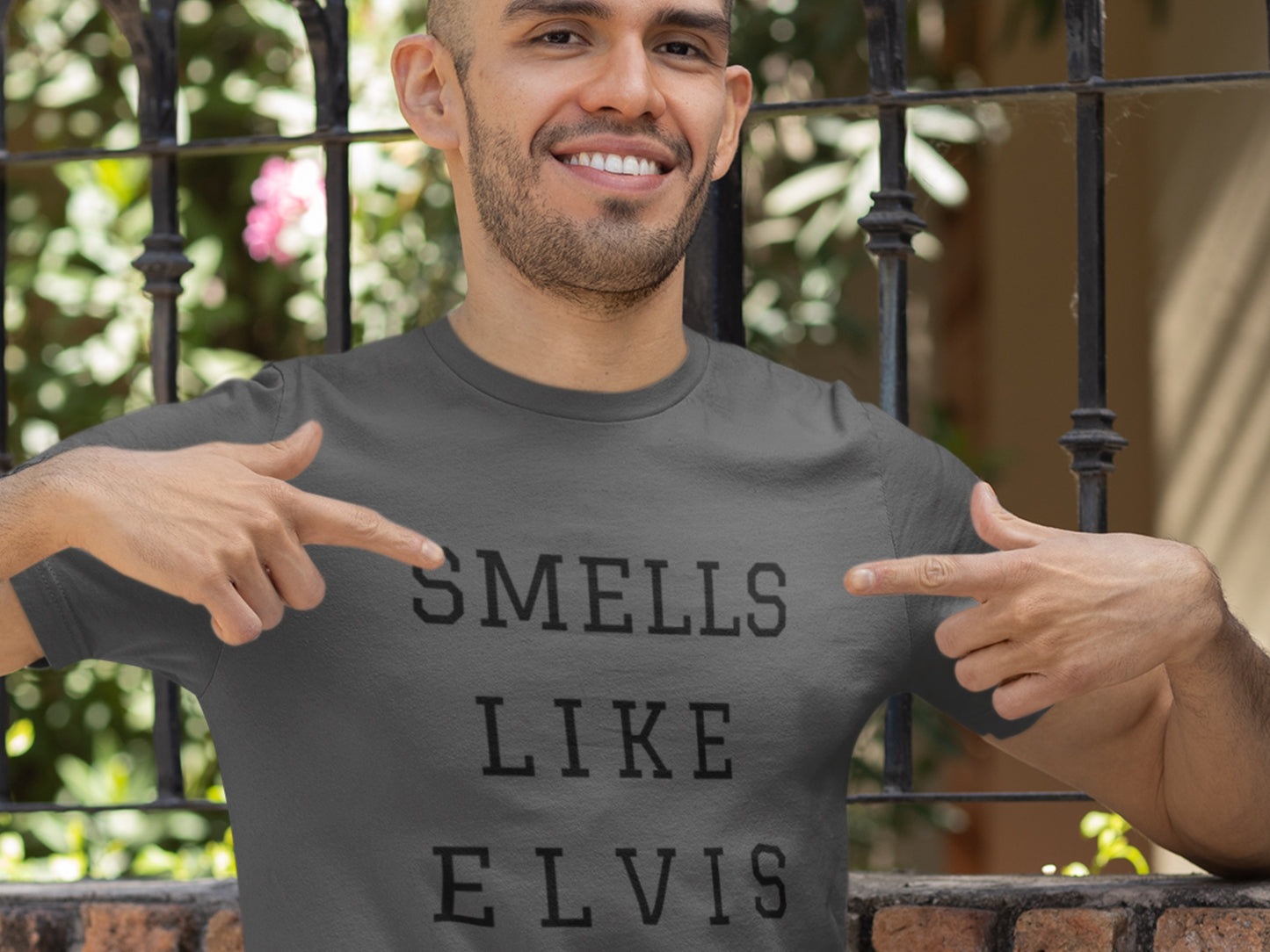 Smells Like Elvis Asphalt T-Shirt - Black Text.