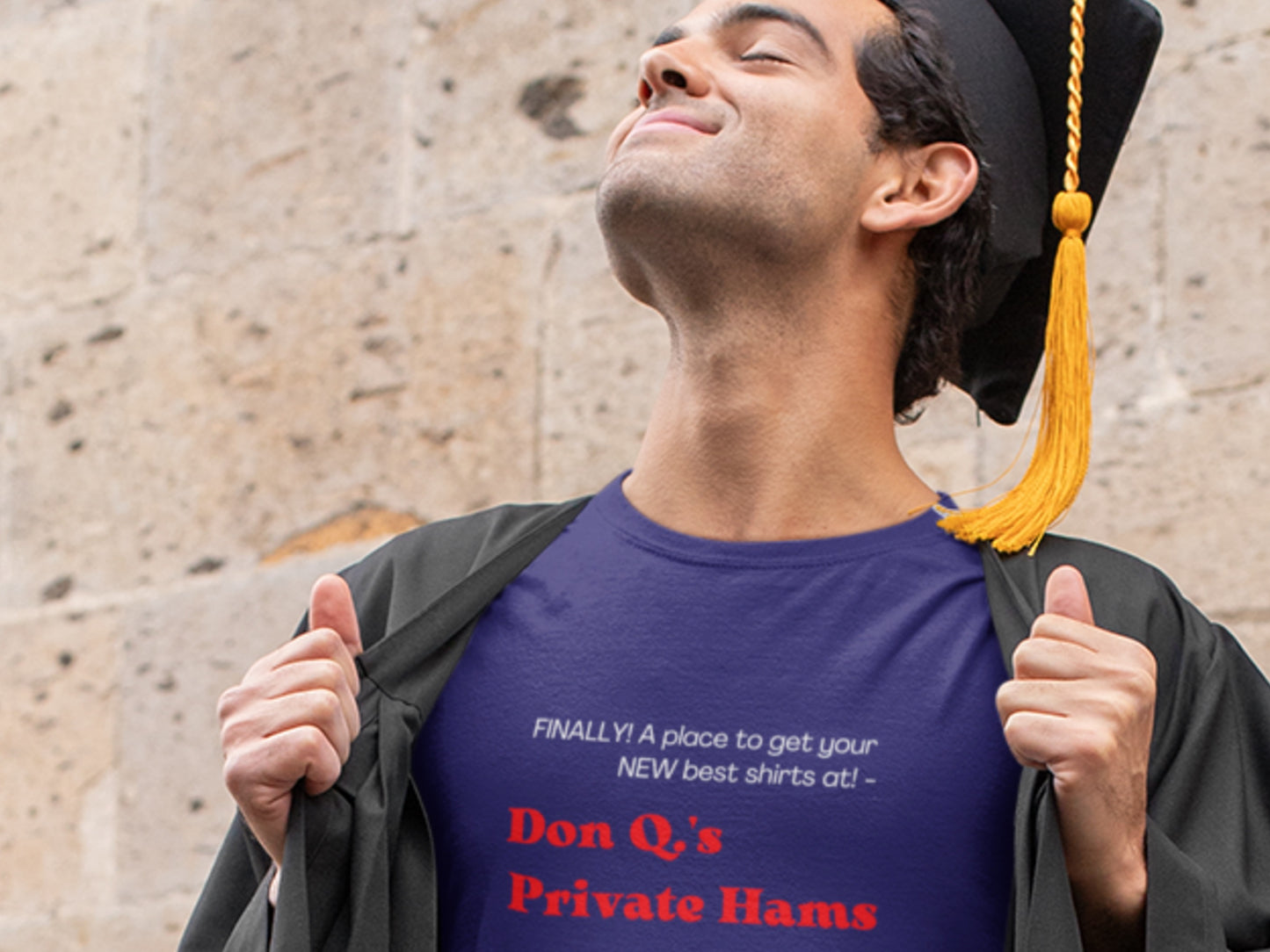 Finally! A Place To Get Your NEW Best Shirts At Don Q.'s Private Hams Navy T-Shirt - Red Text.