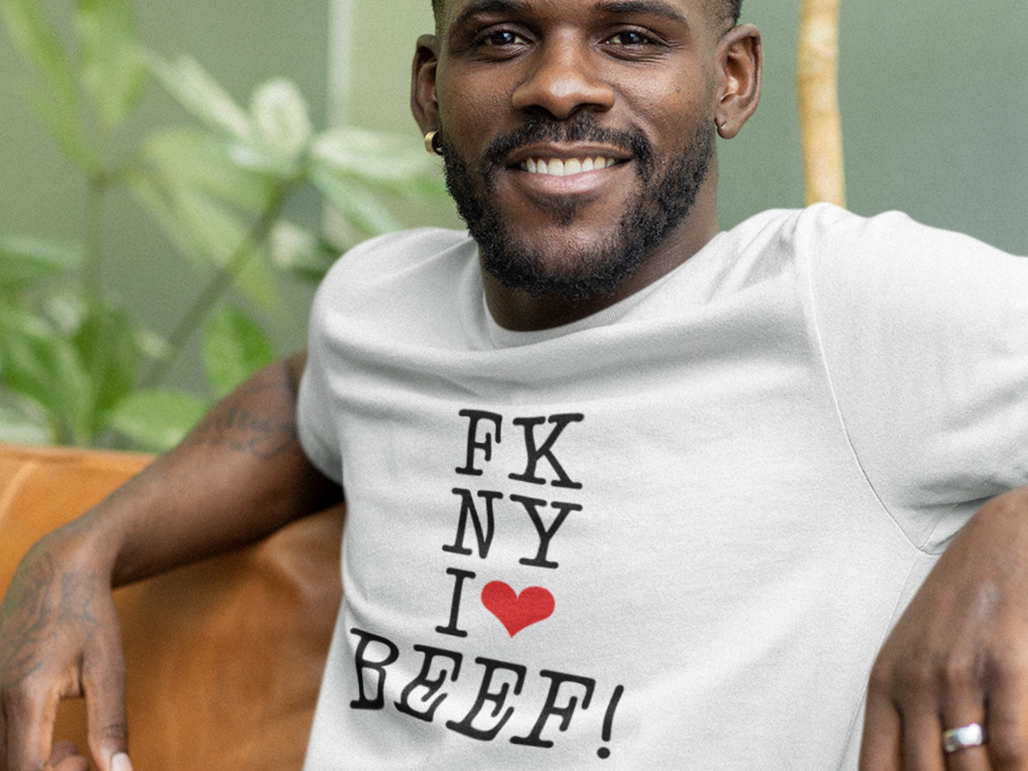 FK NY I Love BEEF! White T-Shirt - Black Text.