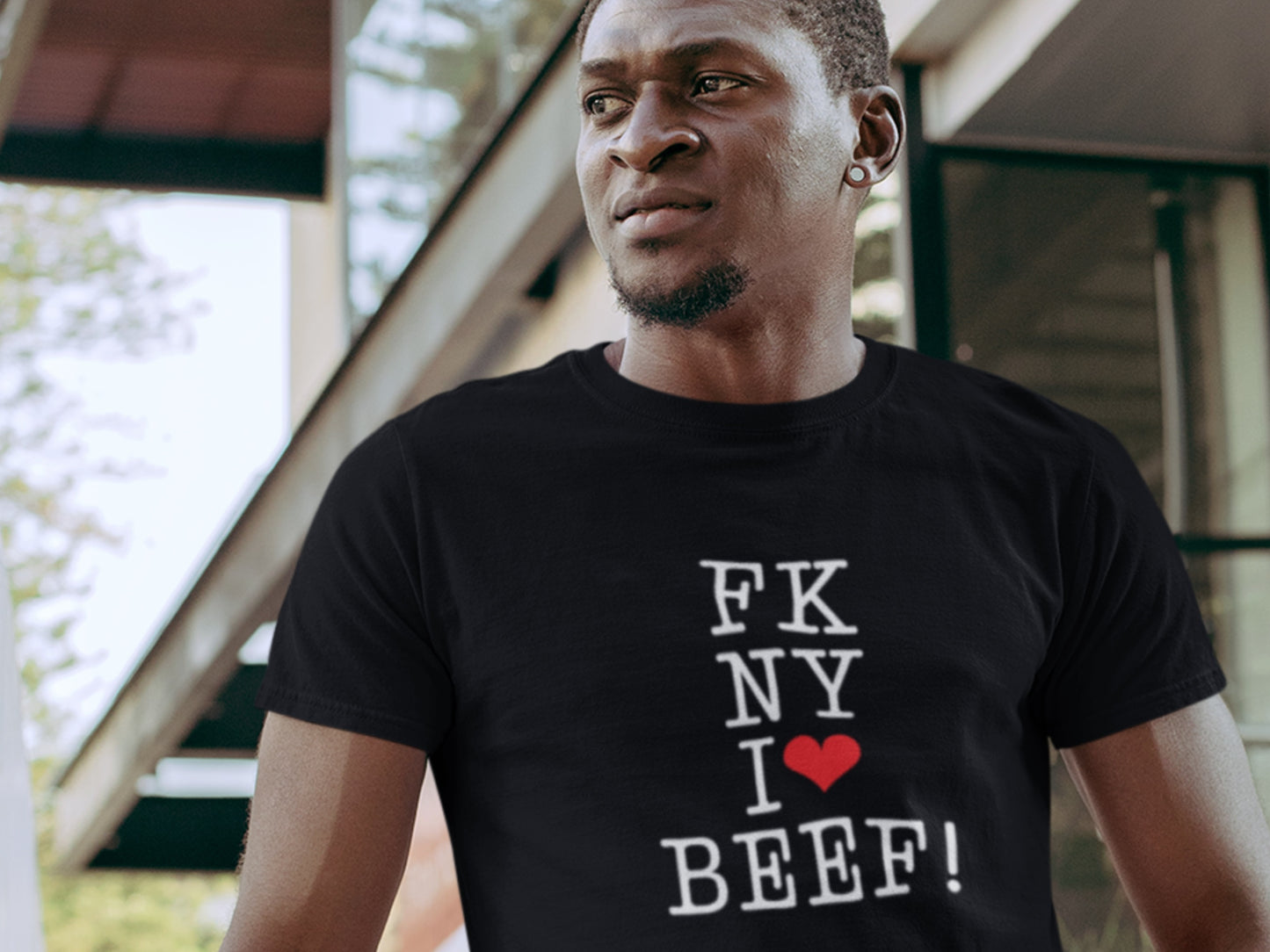 FK NY I Love BEEF! Black T-Shirt - White Text.