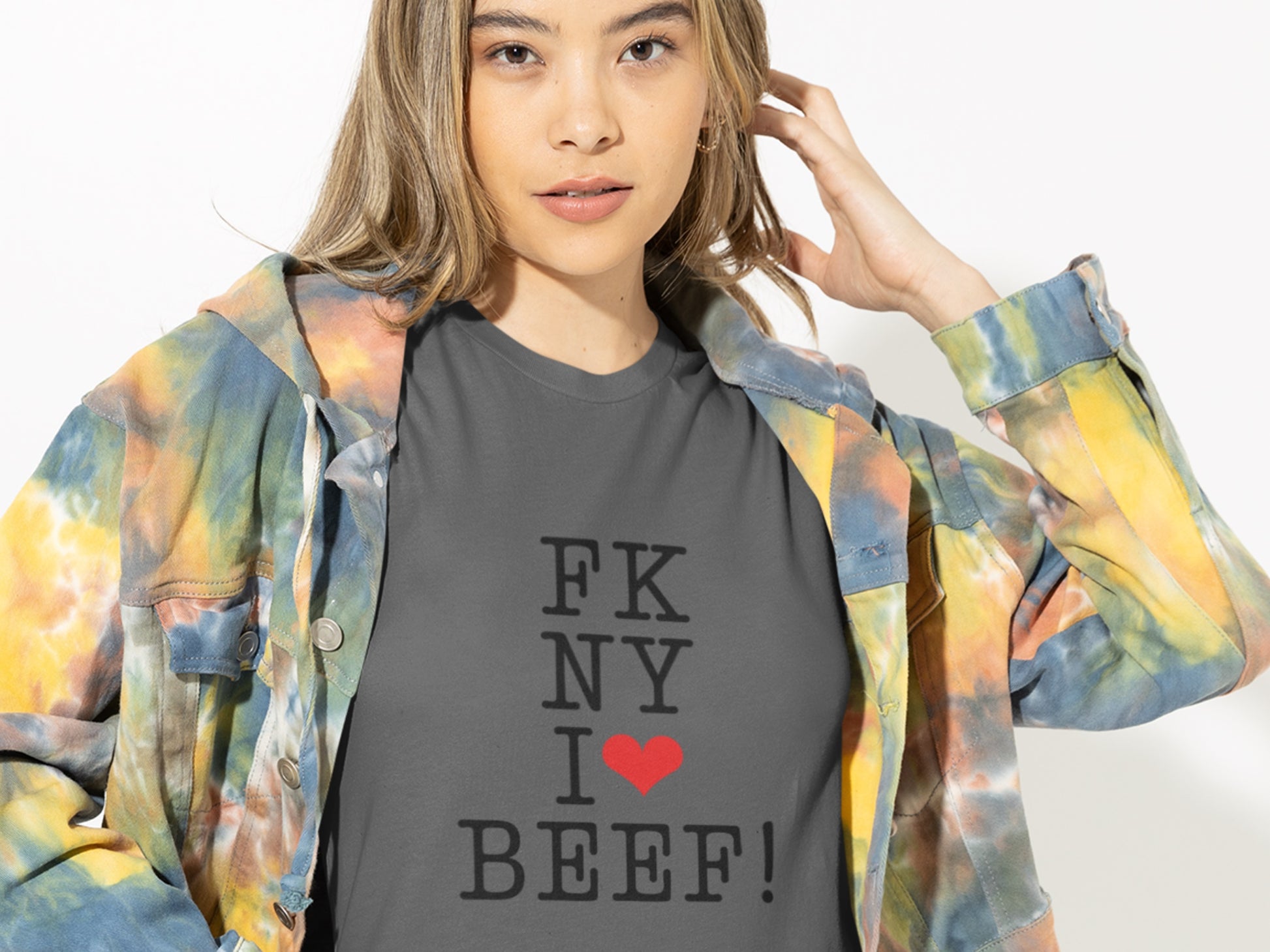 FK NY I Love BEEF! Asphalt T-Shirt - Black Text.