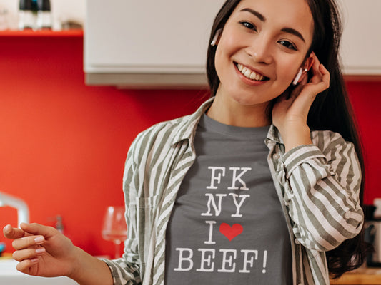 FK NY I Love BEEF! Asphalt T-Shirt - White Text.