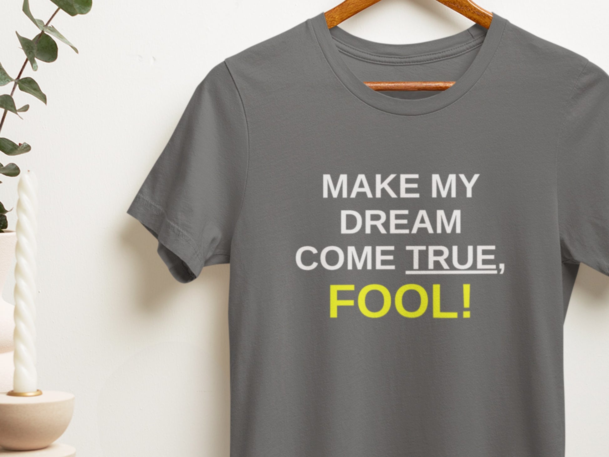 Make My Dream Come True Fool! Asphalt T-Shirt.