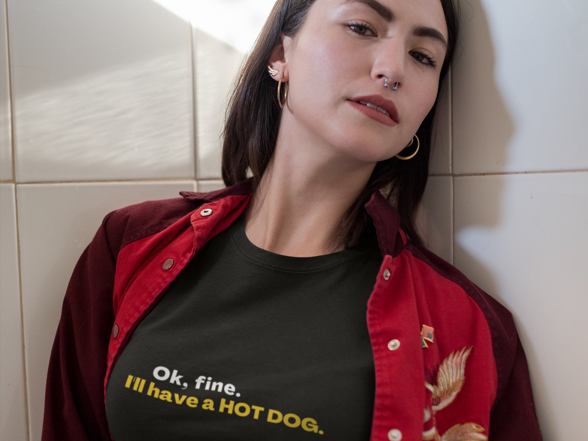 Ok, Fine. I'll Have A Hot Dog Black T-Shirt - Yellow Text.