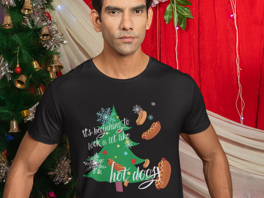 It's Beginning To Look A Lot Like Hot Dogs! Black T-Shirt.