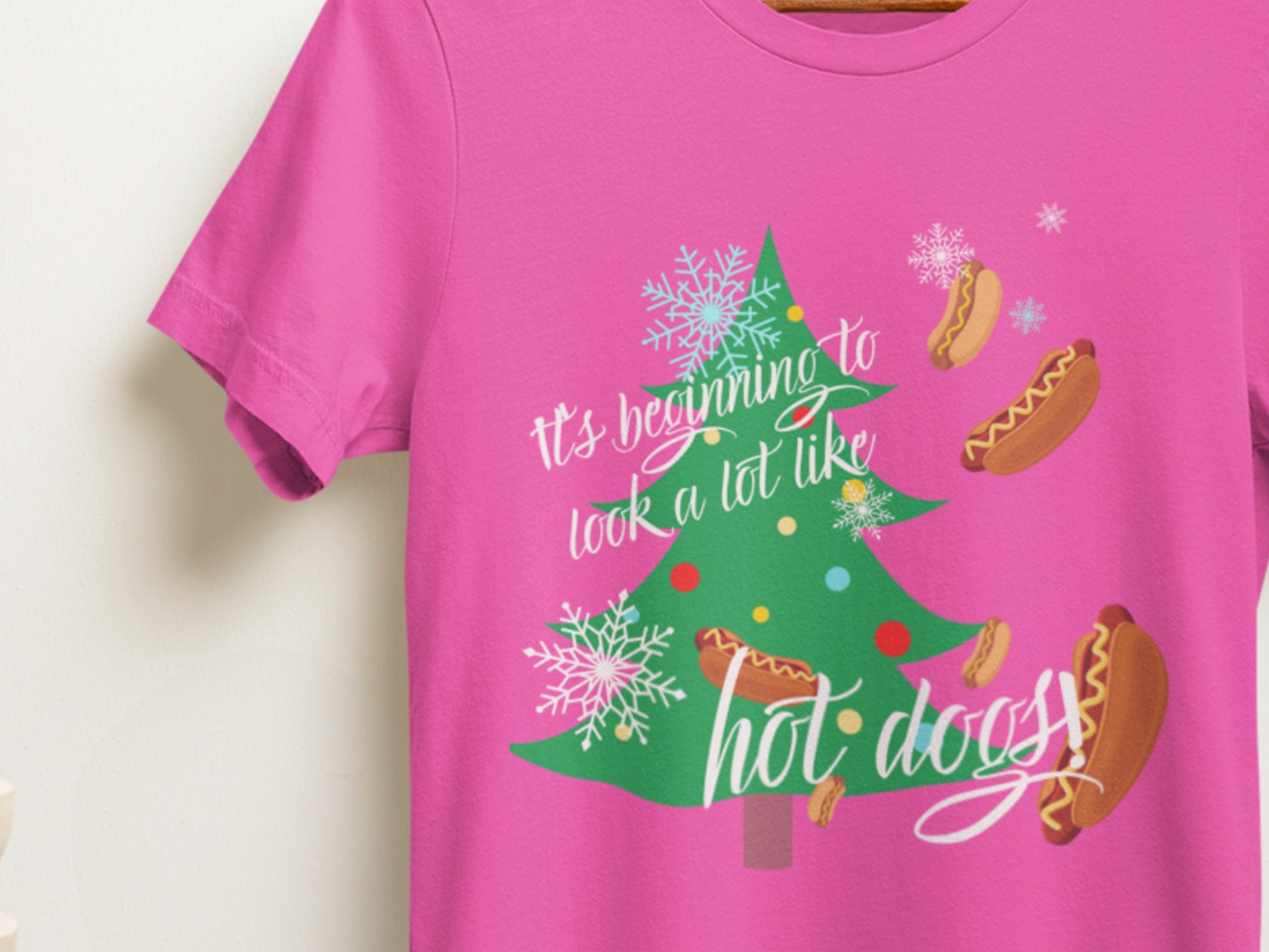 It's Beginning To Look A Lot Like Hot Dogs! Charity Pink T-Shirt.