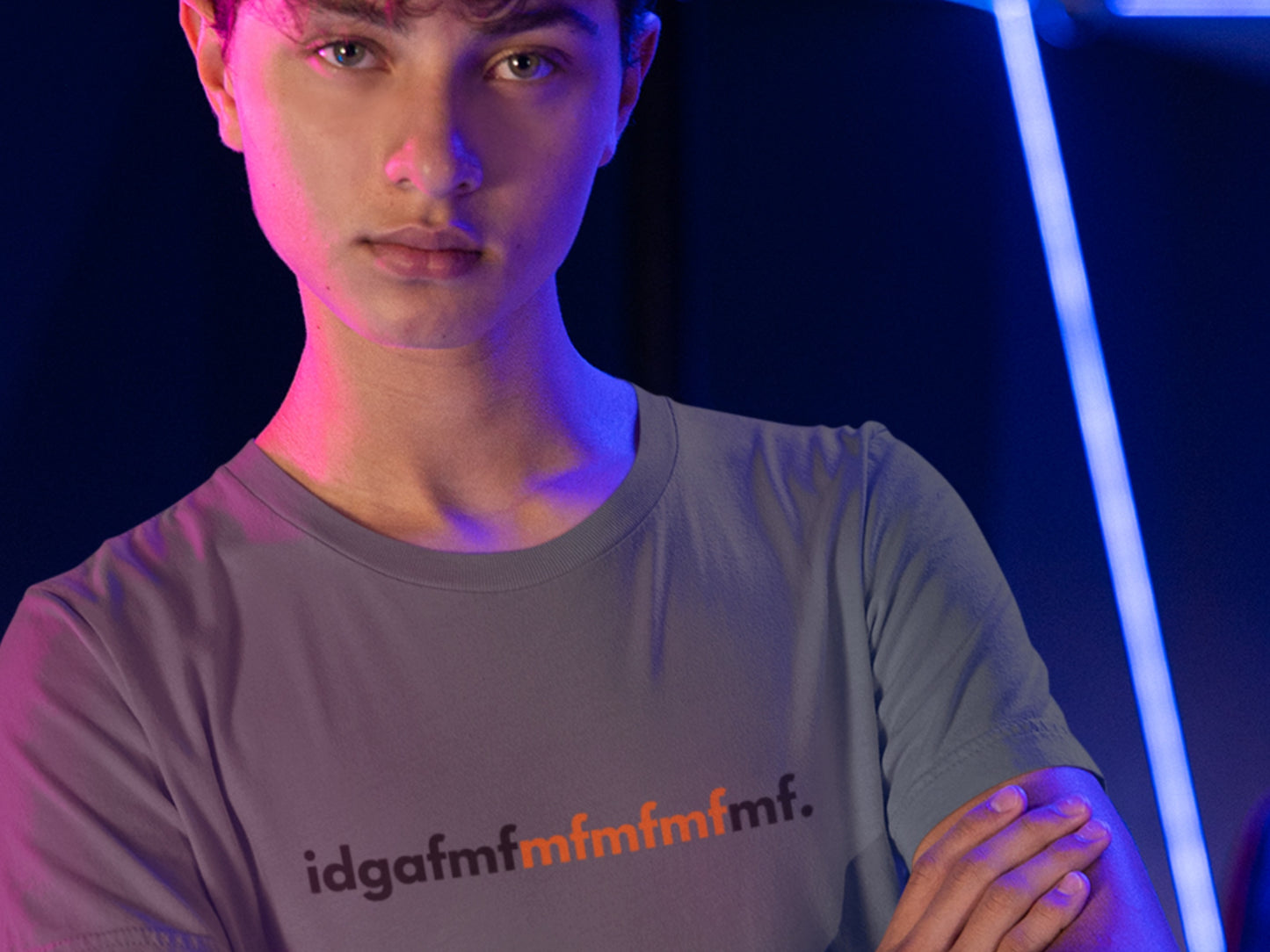 I Don't Give A F*ck Shirt, Idgafmfmfmfmfmf Asphalt Shirt - Black And Orange Text.