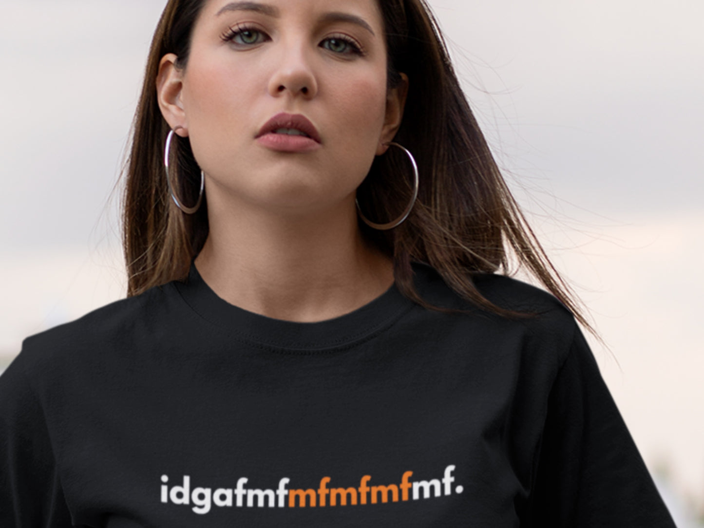 I Don't Give A F*ck Shirt, Idgafmfmfmfmfmf Black T-Shirt - White And Orange Text.