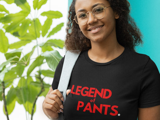 Legend Of Pants Black T-Shirt - Red Text.