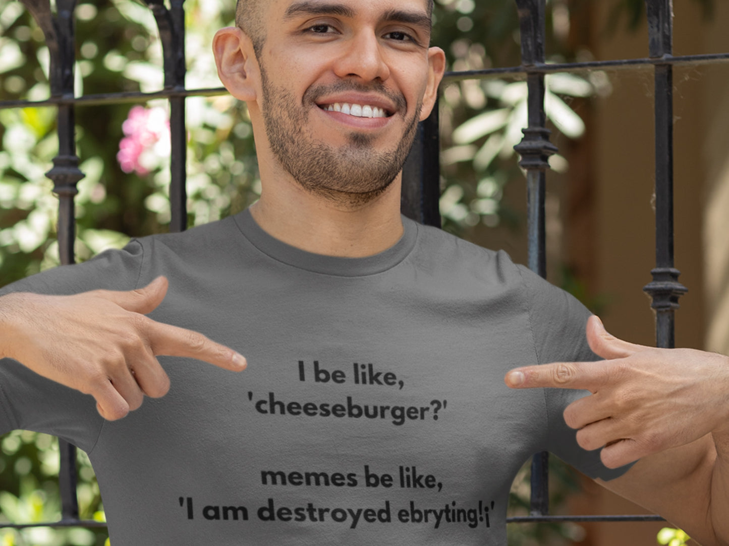 Cheeseburger Meme Asphalt T-Shirt - Black Text .