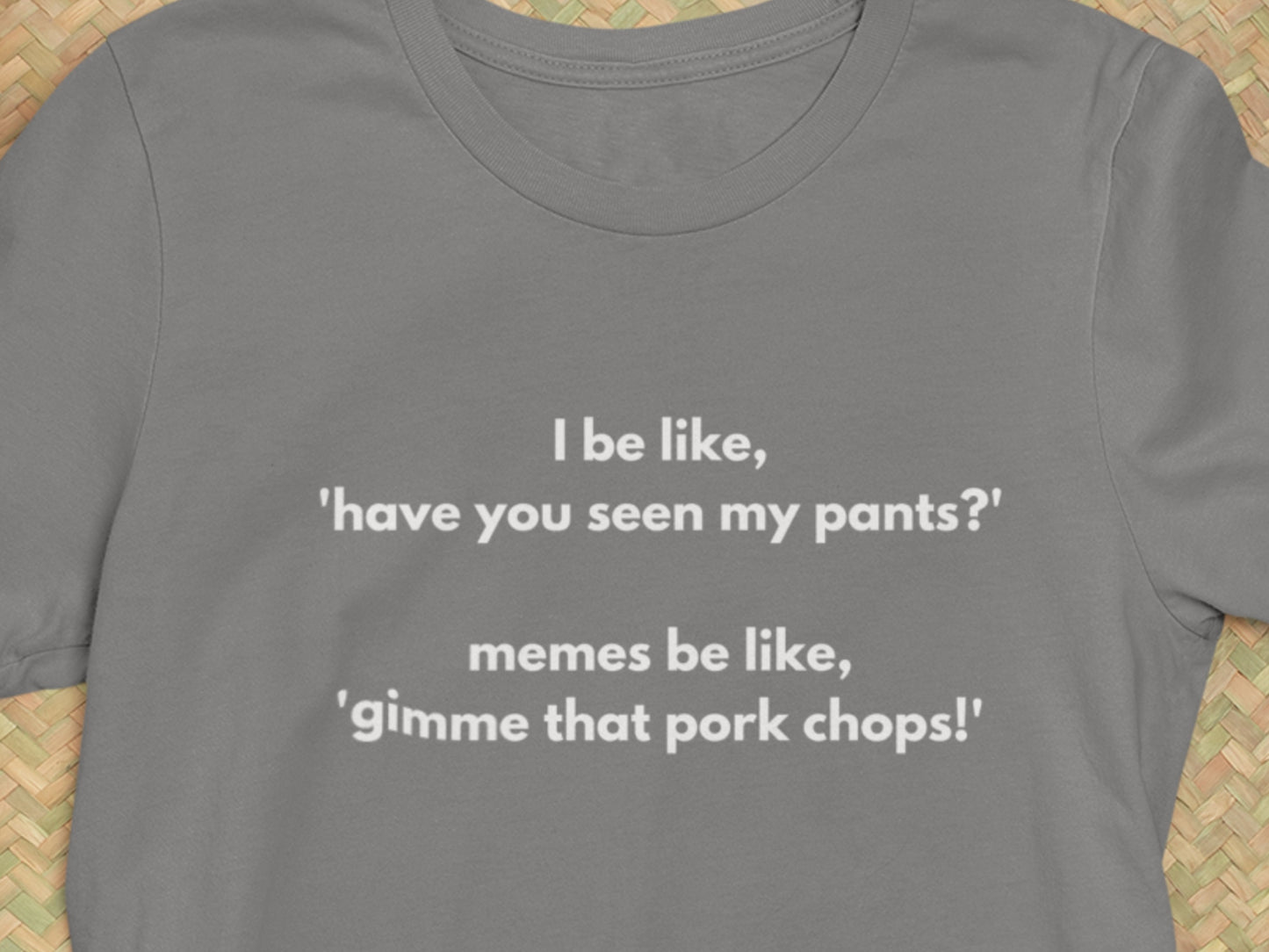 Pork Chops Meme Asphalt T-Shirt - White Text.